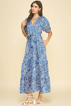 DAMASK PRINT TIERED MAXI DRESS MAGENTA