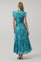 Tressa Floral Riah Button Down Maxi Dress: KELLY-BLUE-MUL / L