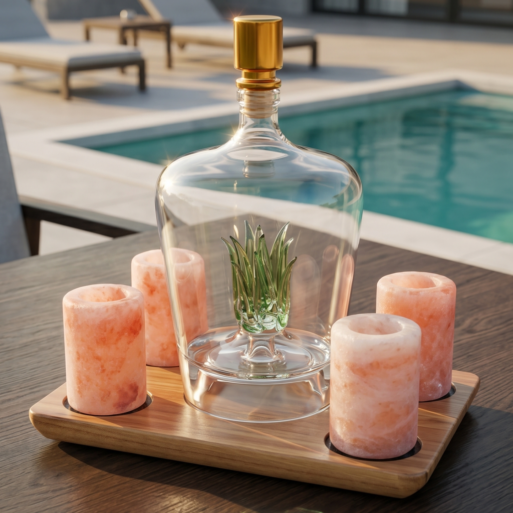 Tequila Decanter With 4 Pink Himalayan Salt Shot Glasses