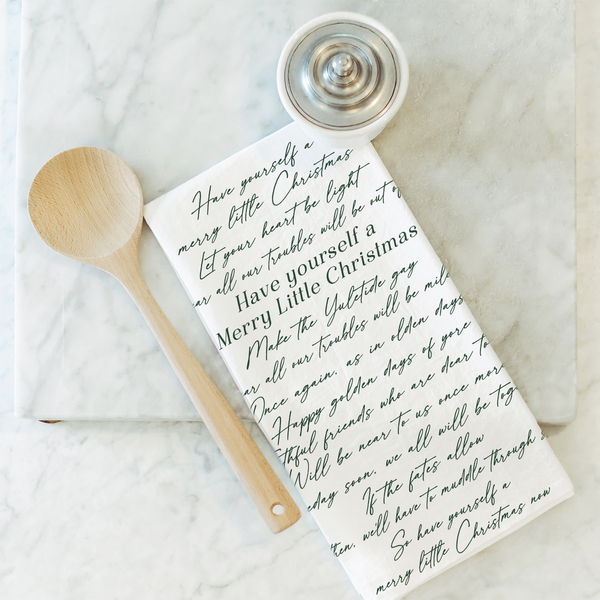 Merry Little Christmas Tea Towel: White