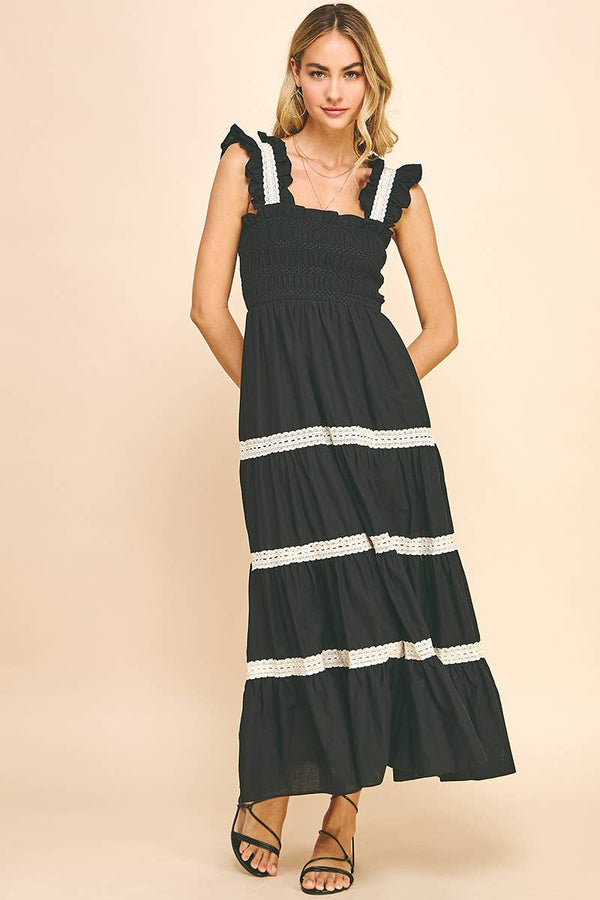 SLEVLESS TIERED MAXI DRESS - BLACK: M