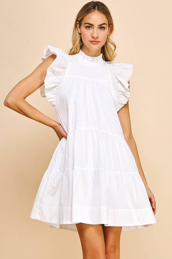 TIERED MINI DRESS - WHITE: S