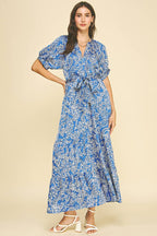 DAMASK PRINT TIERED MAXI DRESS MAGENTA