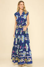 FLORAL TIERED MAXI DRESS - 5176DD: DEEP BLUE
