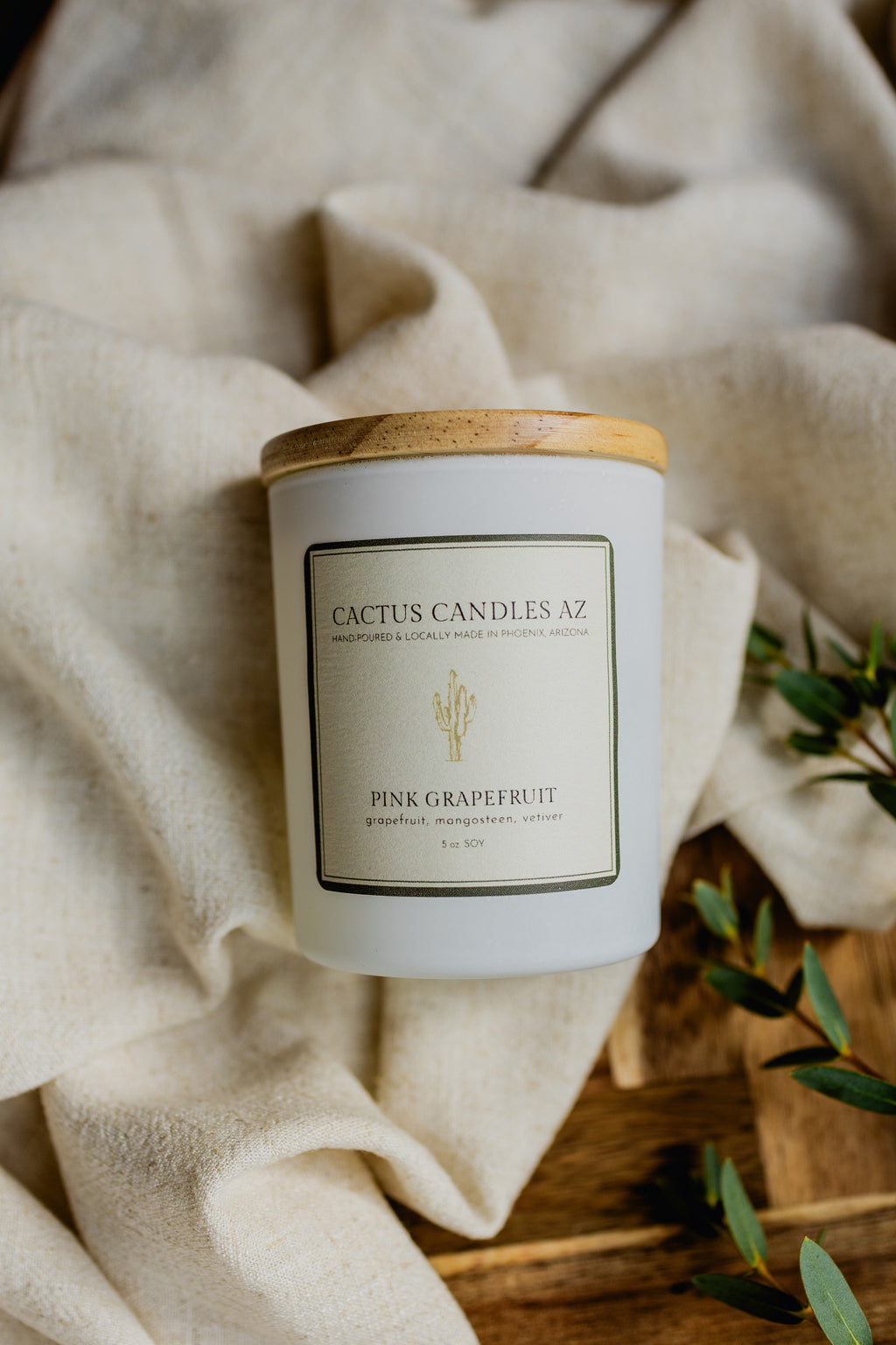 Cactus Candles AZ 5 ounce black or white candle with wood lid