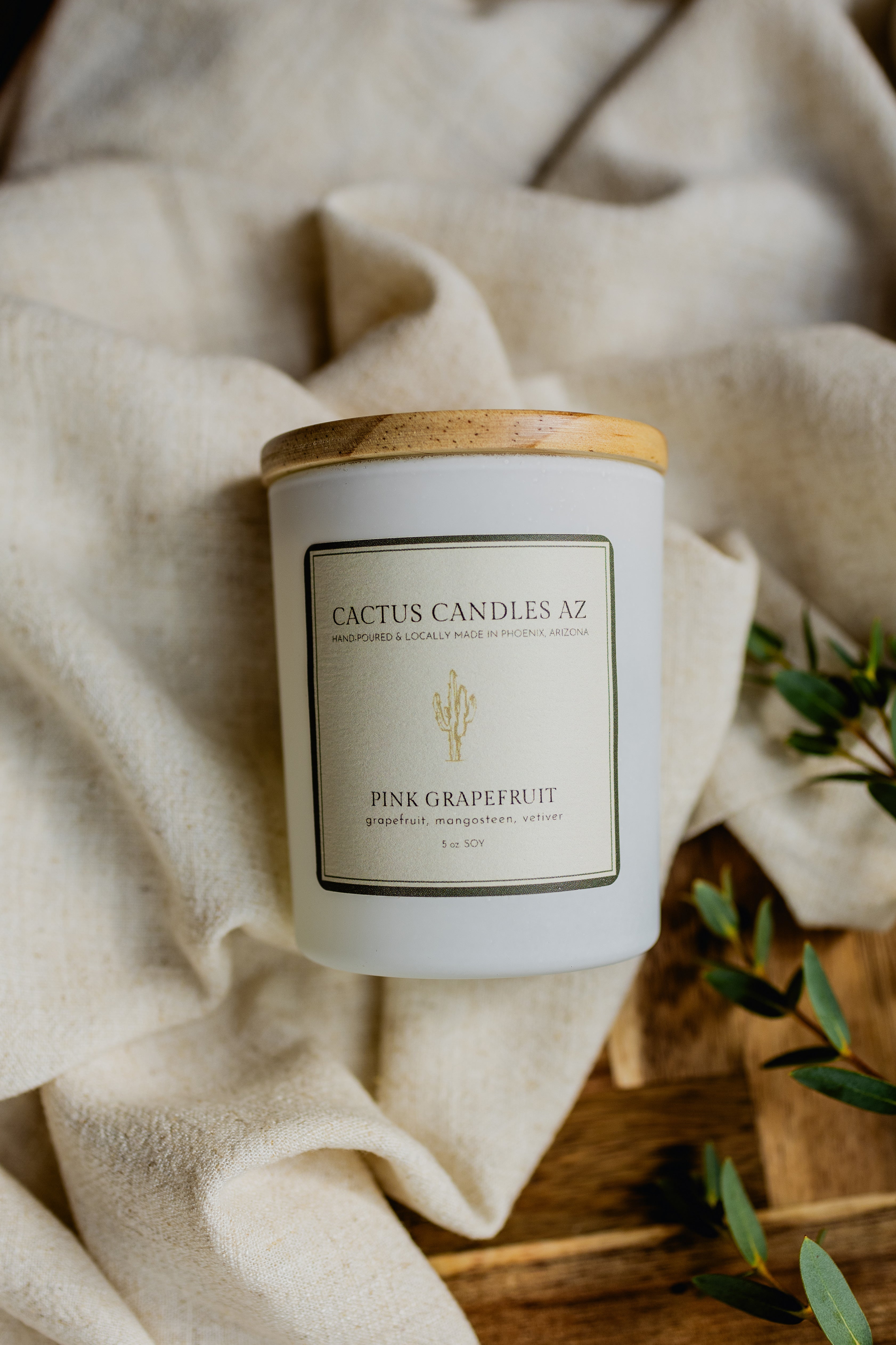 Cactus Candles AZ 5 ounce black or white candle with wood lid