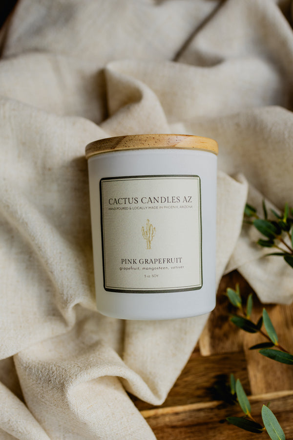 Cactus Candles AZ 5 ounce black or white candle with wood lid