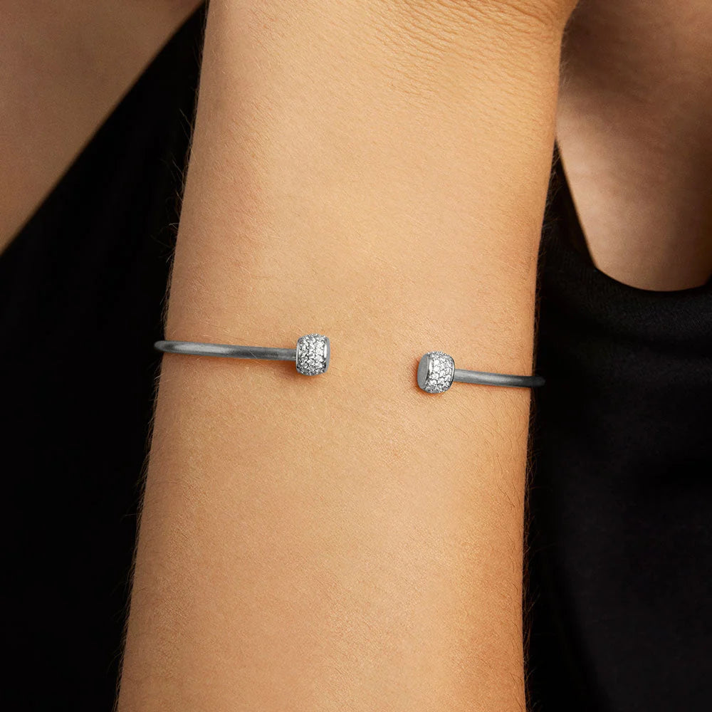 Juliette Pavé Twist Bangle - Silver - White Topaz Dean