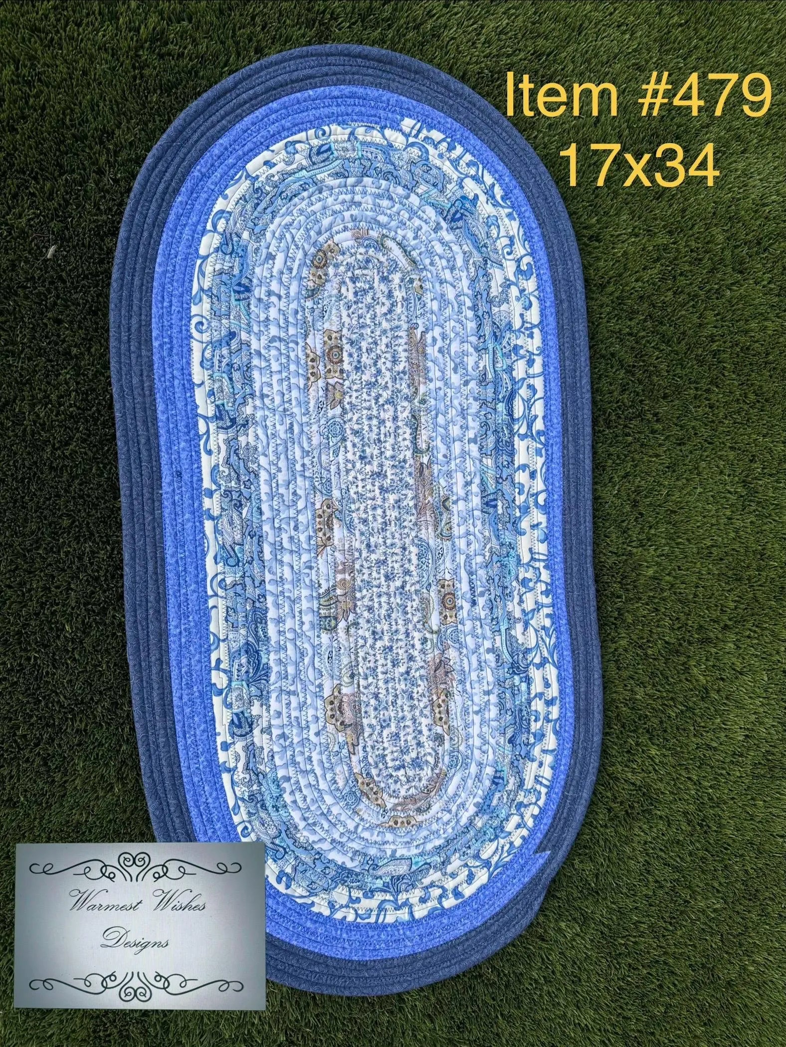 Jelly roll rug Blue & White 17 x 34