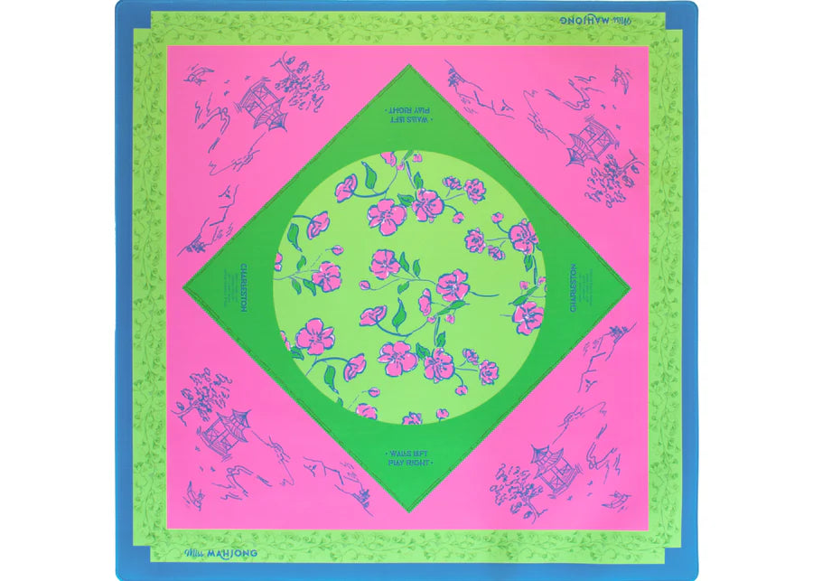 Cherry Blossom Mahjong Playing Mat in Jade