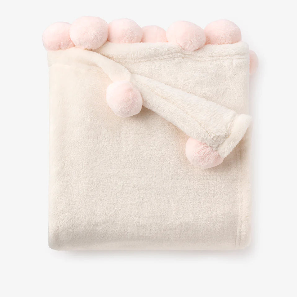 Flannel Fleece Pom Blanket Pink