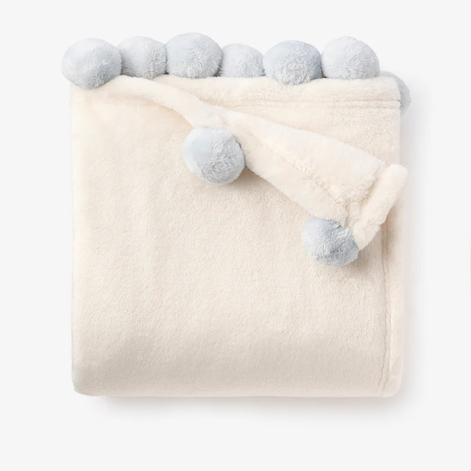 Flannel Fleece Pom Blanket Blue