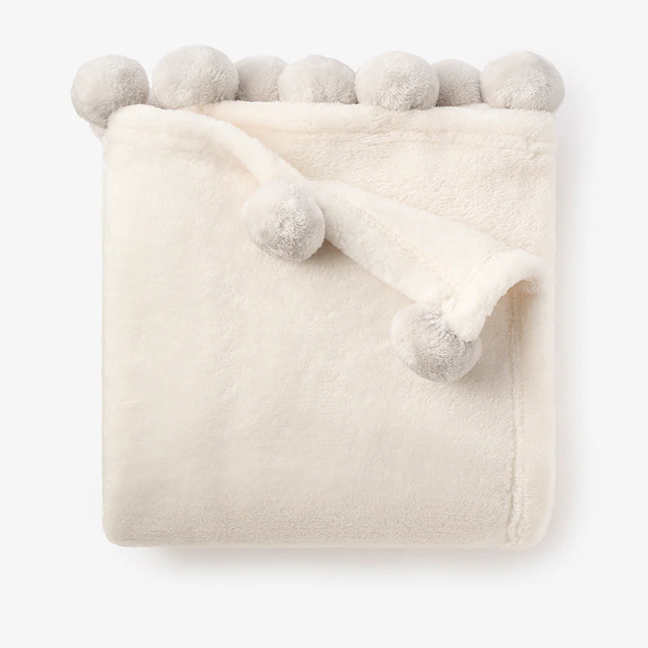 Flannel Fleece Pom Blanket Grey