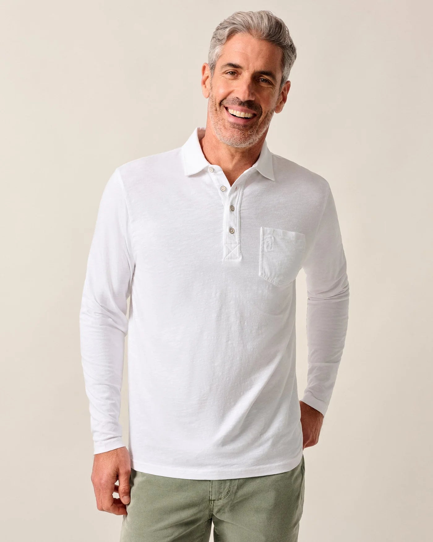 Long Sleeve Original 4-Button Polo - Coastal Wash White