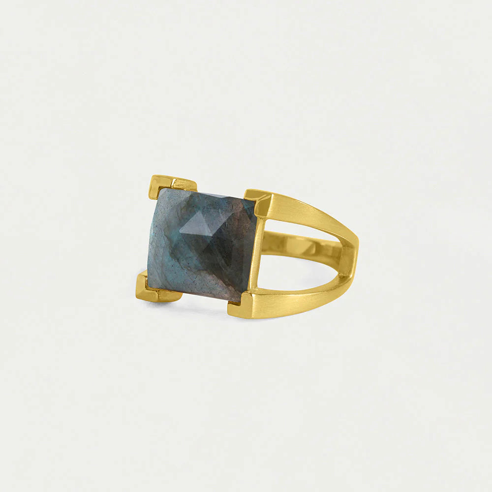 Mini Plaza Ring - Gold/Labradorite - Size 8