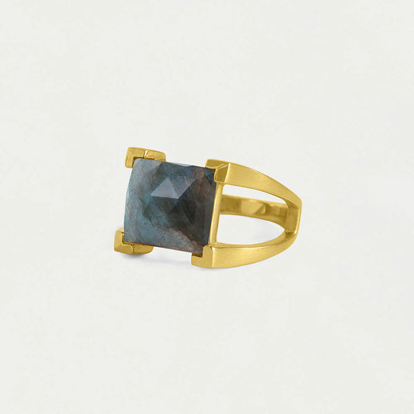 Mini Plaza Ring - Gold/Labradorite - Size 8