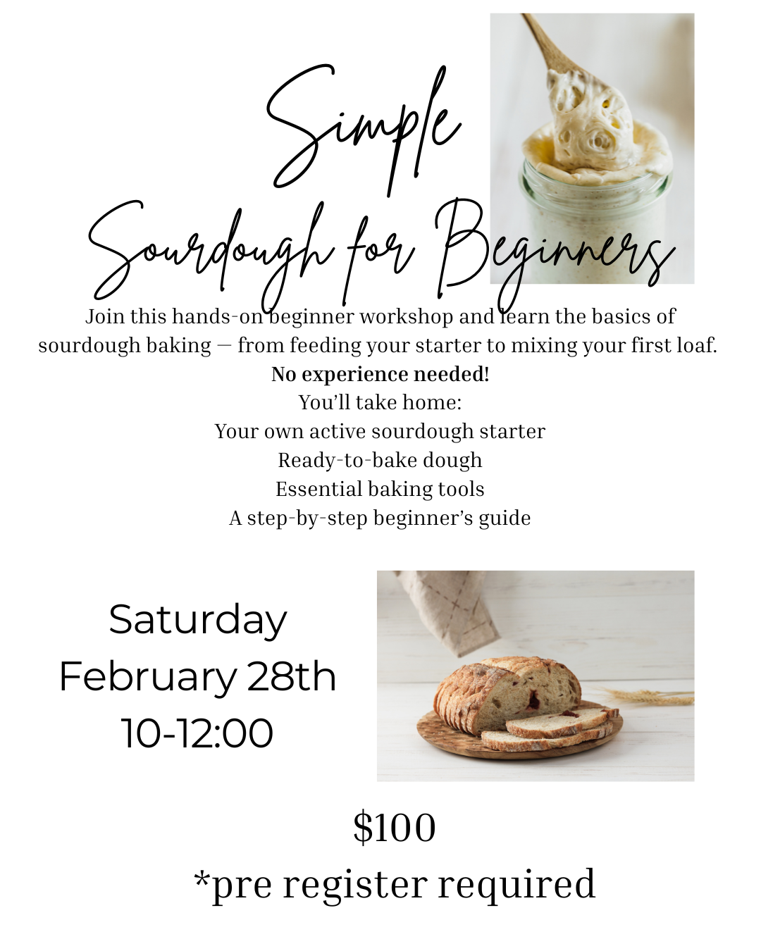 02/28, 10 AM Beginner Sourdough Class