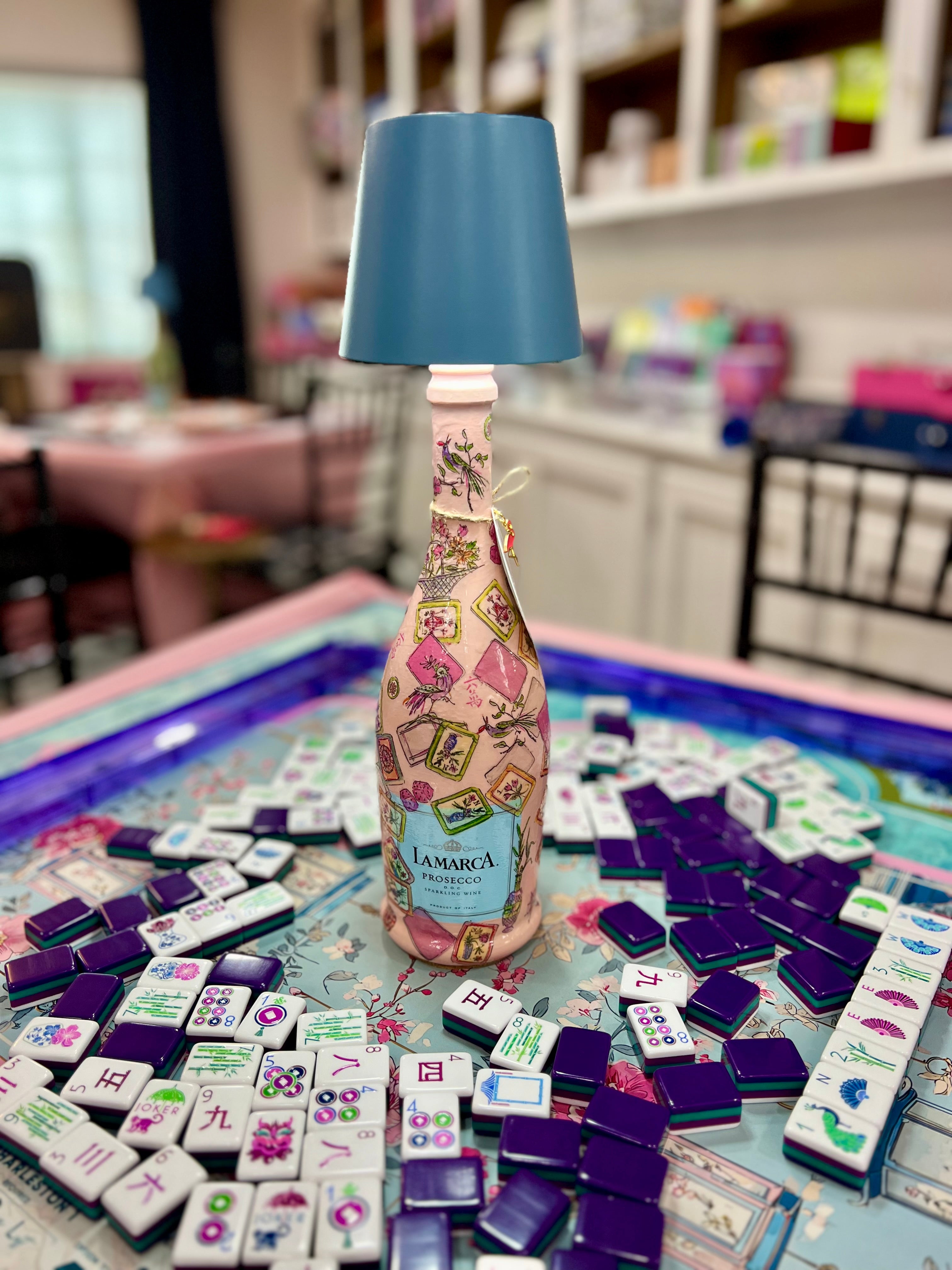 83-4 La Marca Pink Mahjong - Blue Lampshade