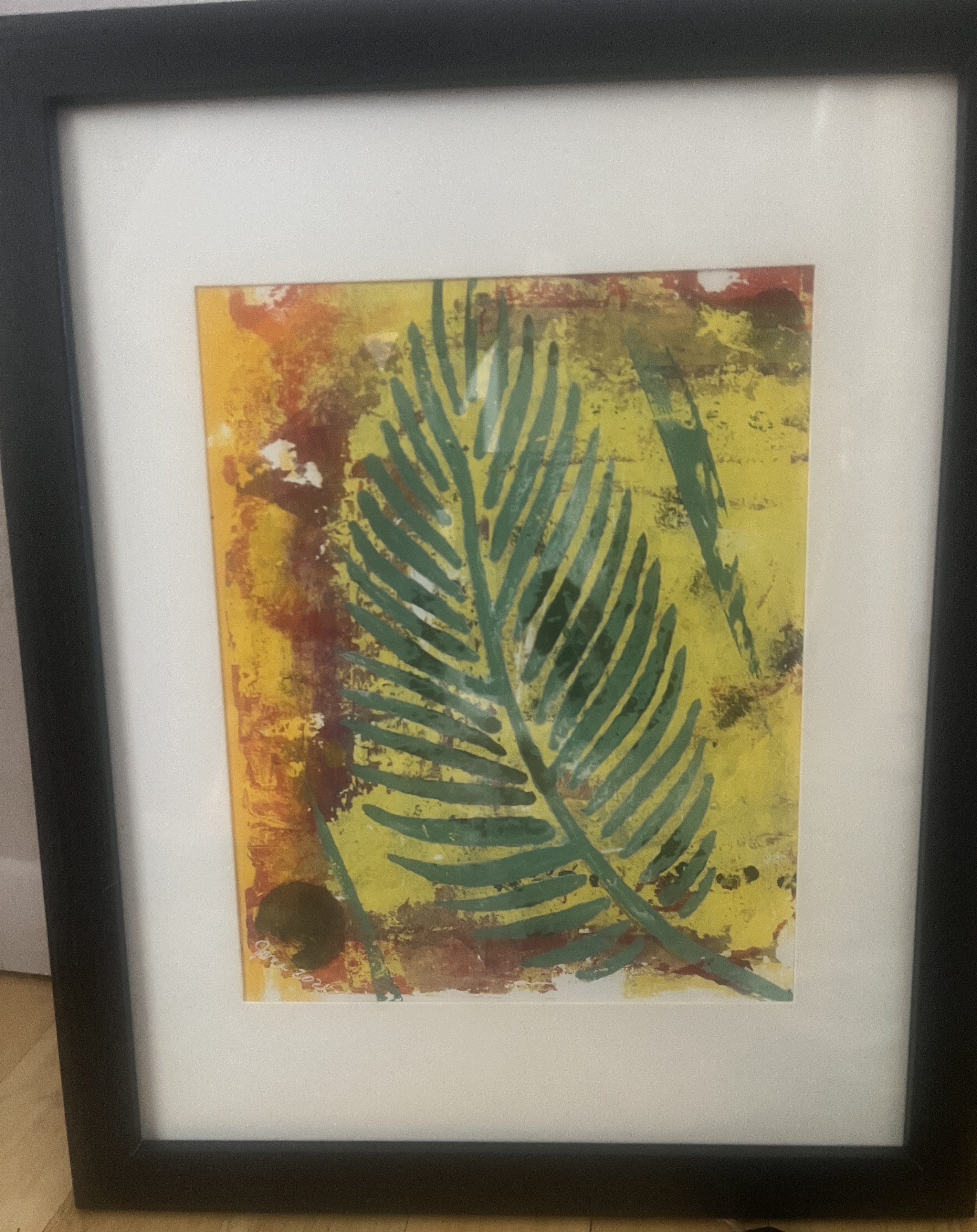 Green Leaf on Yellow/Orange