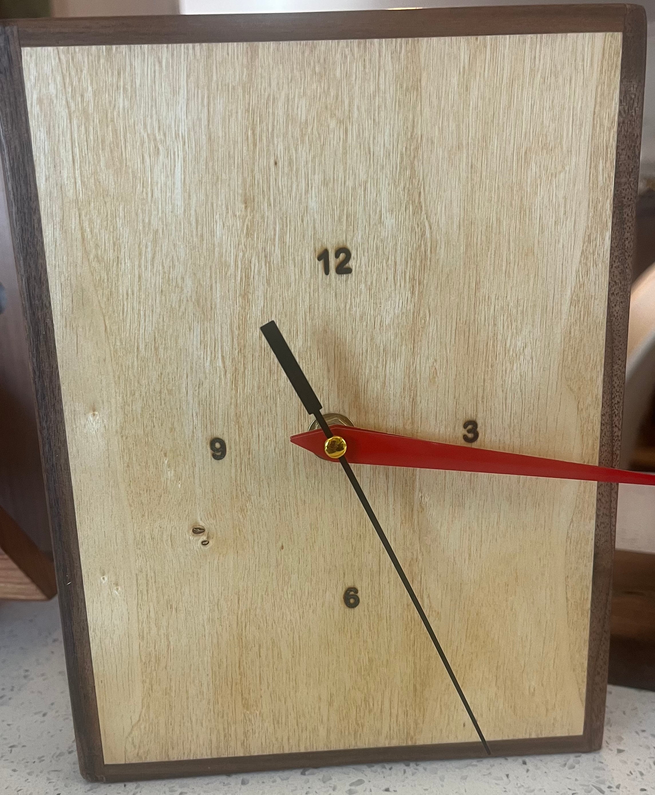 Dark Walnut and Birch Face Shelf Clock 9 inches x 6 inches