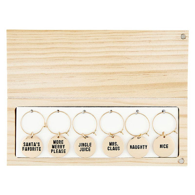 Holiday Wine Charms In Wood Box