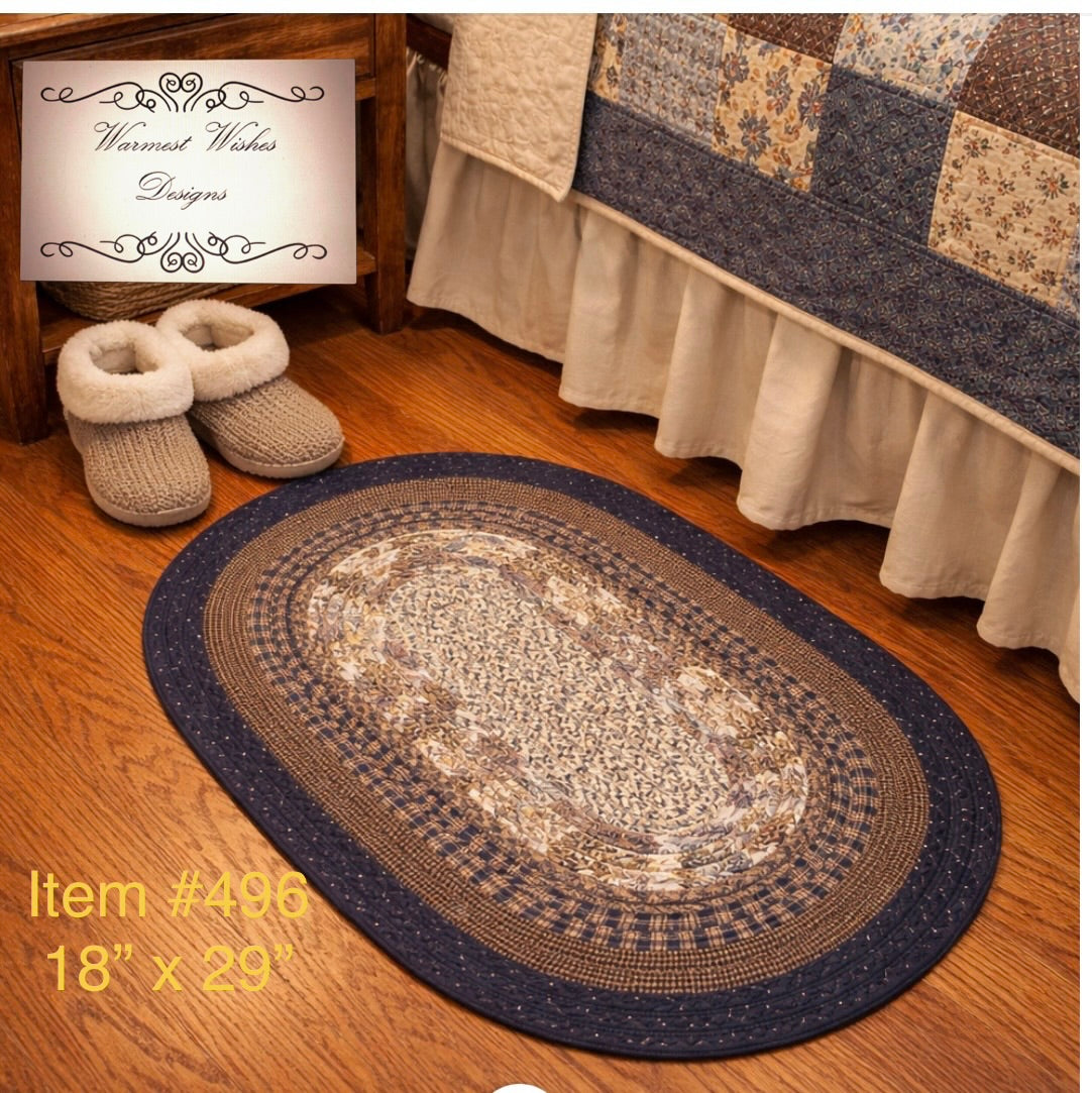 Jelly roll rug Navy & Camel  18 x 29
