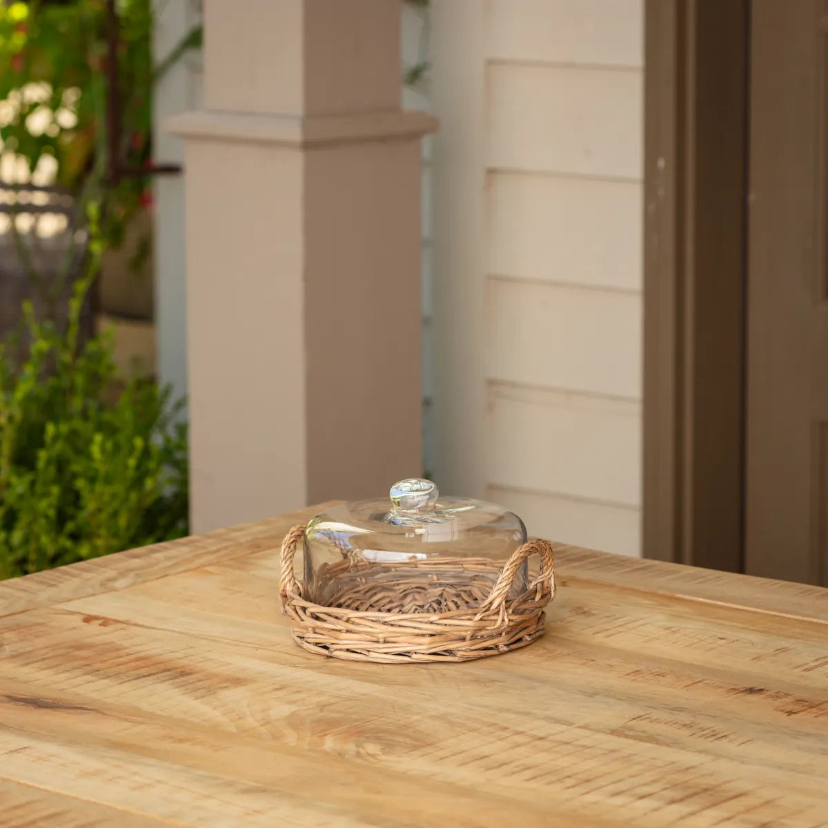 Small Cloche Covered Basket Porch View