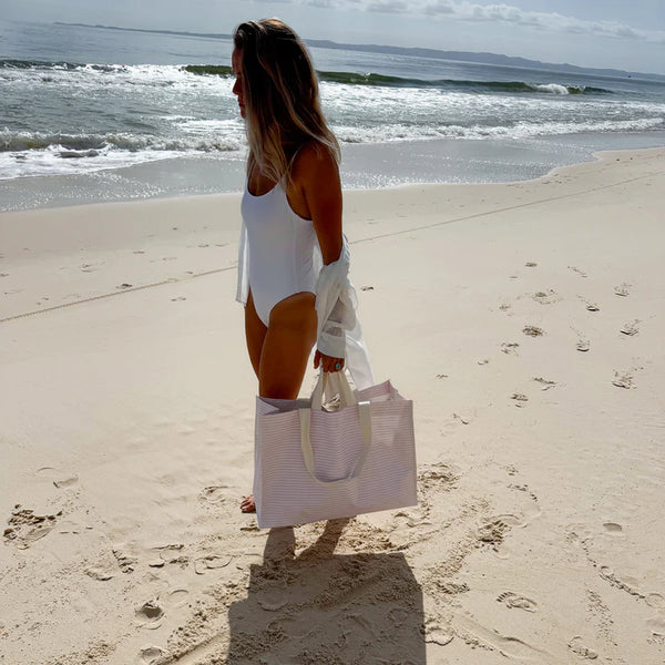 Carryall Beach Bag Lazy Days Pink Stripe