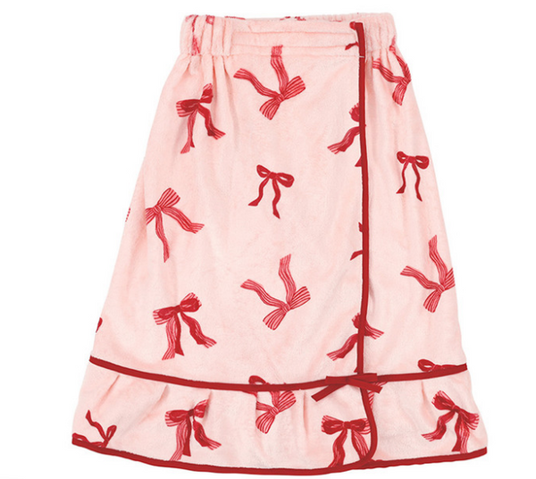 Plush Spa Wrap - Blush + Striped Bows