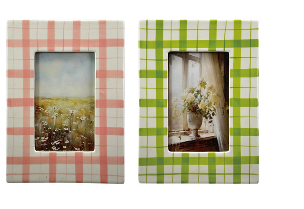 Hand-Painted Stoneware Photo Frame, 2 Colors (Holds 4" x 6" Photo) (Hangs or Sits)