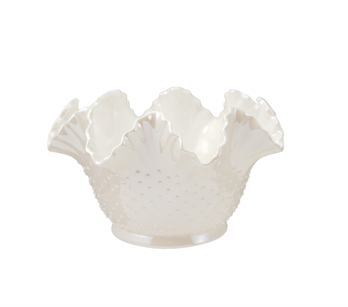 Stoneware Vintage Reproduction Ruffled Hobnail Bowl, White