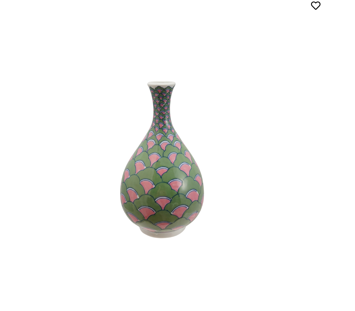 7" Round x 13"H Hand-Painted Stoneware Vase with Pattern, Green, Pink & Blue