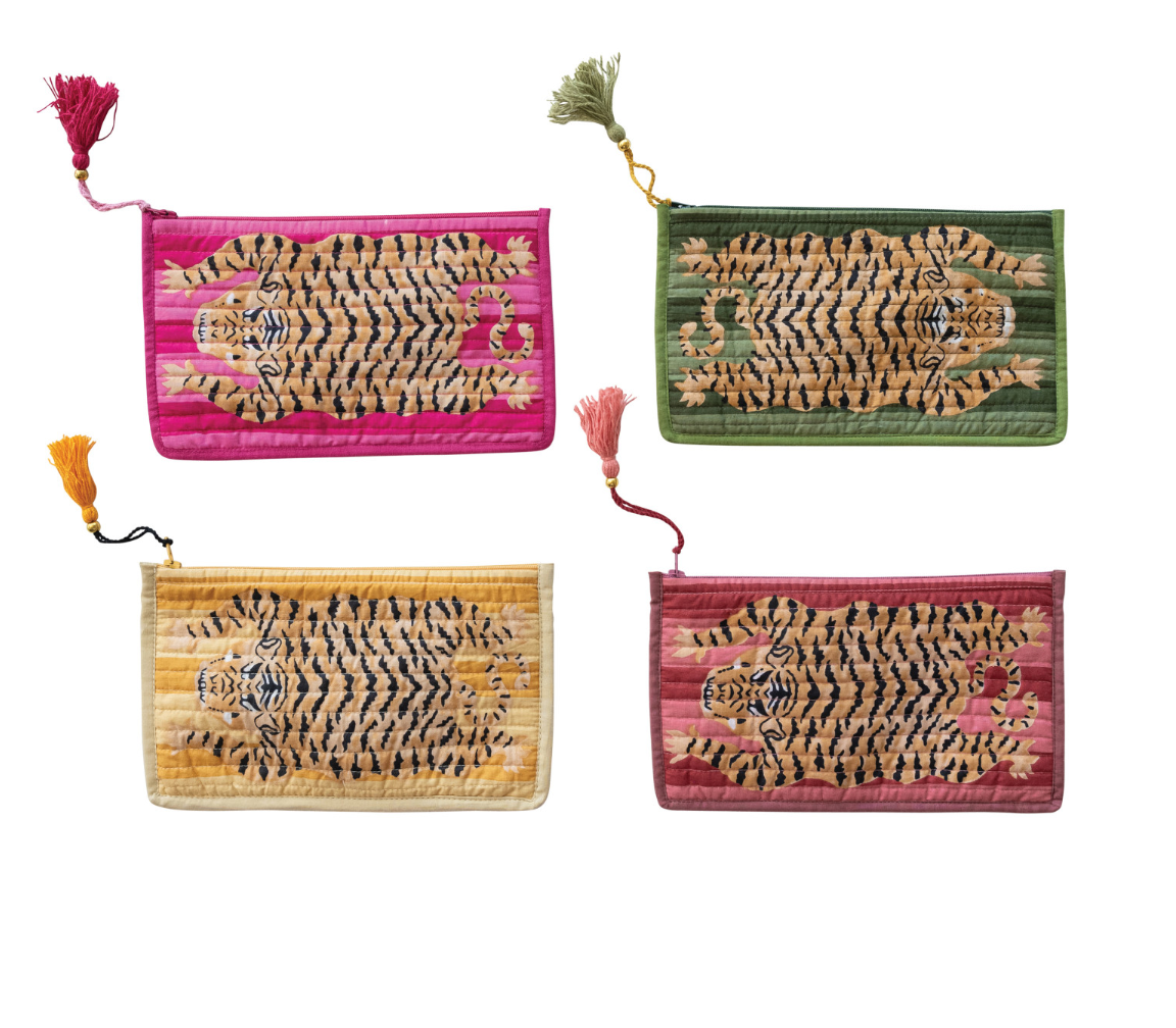 Cotton Voile Printed Zip Pouch with Interior Coating, 4 Colors