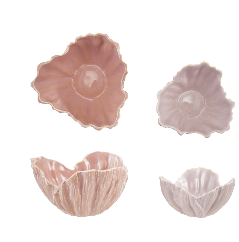 Stoneware Flower Shaped Bowls, Pink & Lavender Color, Set of 2