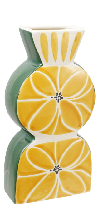 Stoneware Vase with Wax Relief Design, Yellow