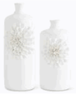 White Ceramic Bottles w/White Carnations Large