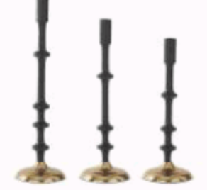 Black Metal Ribbed Taper Candleholders Medium
