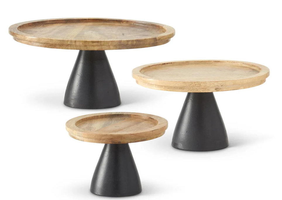 Mango Wood Cake Stands/Risers w/Black Metal Base Medium