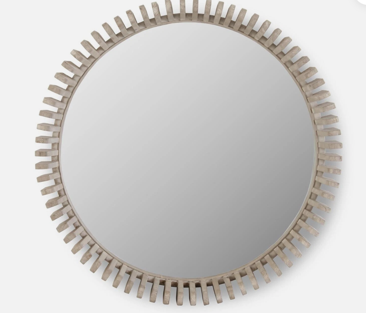 24.25 Inch Round Fir Wood Slat Framed Wall Mirror