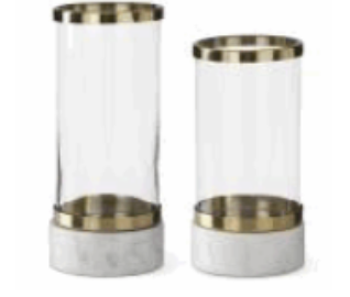 Gold Metal & White Marble White Hurricane Candleholders Small