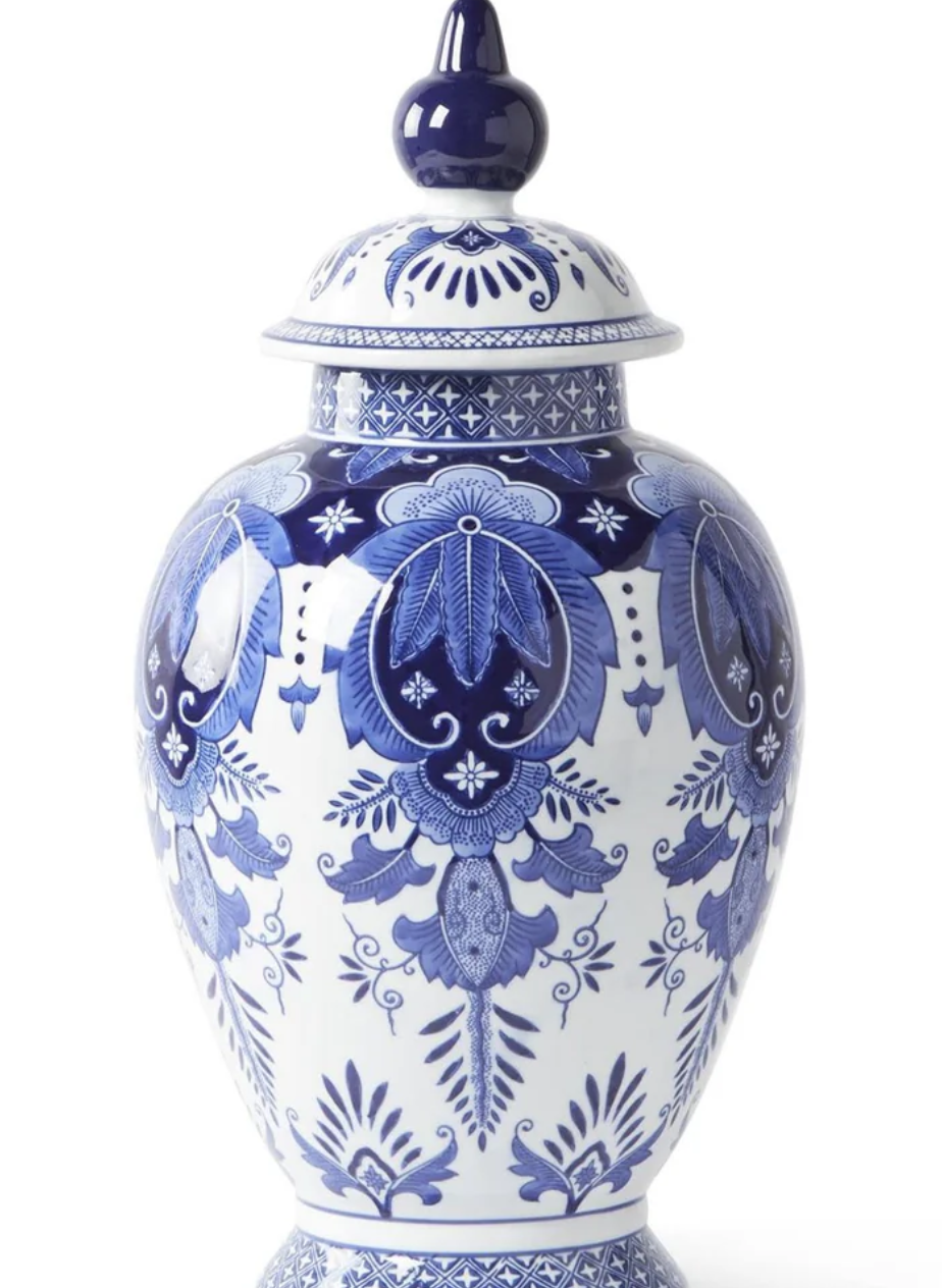 20.5 Inch Ceramic Blue & White Chinoiserie Lidded Ginger Jar