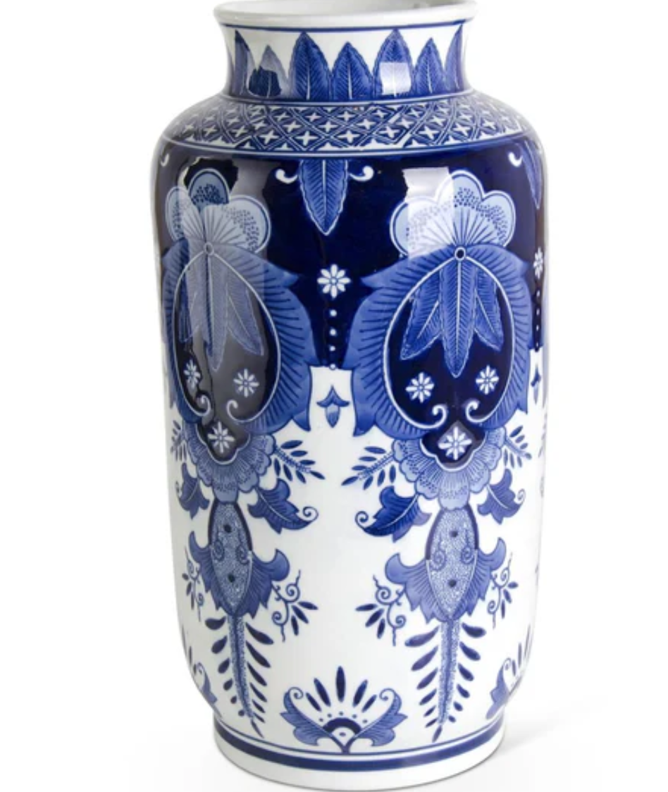 15.5 Inch Ceramic Royal Blue & White Tall Vase