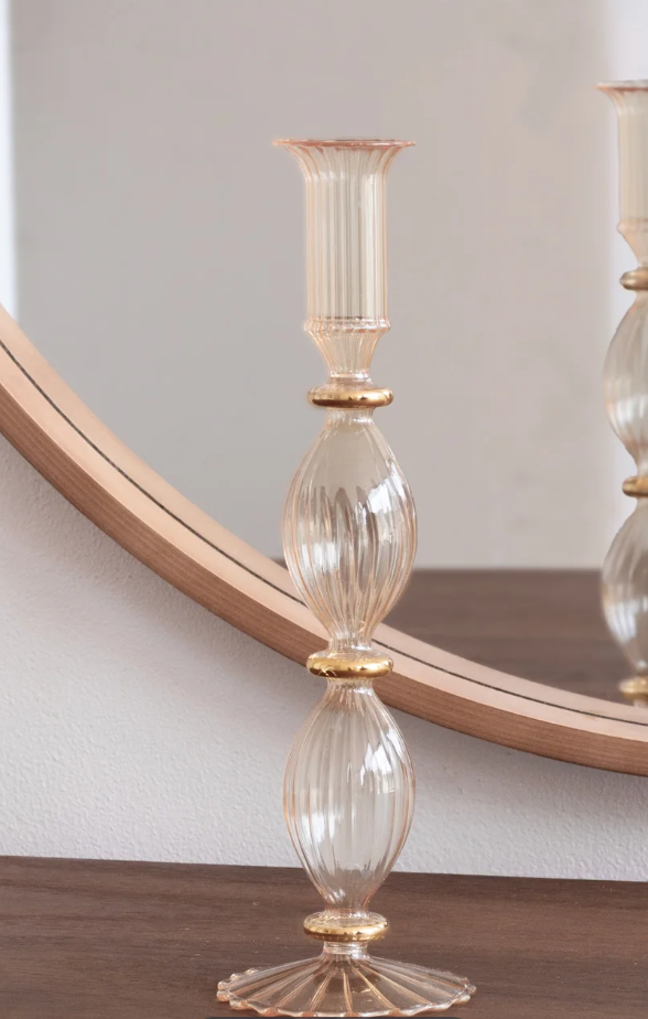 GLASS Cambridge Beryl 10" Candlestick Holder (Champagne and Gold)