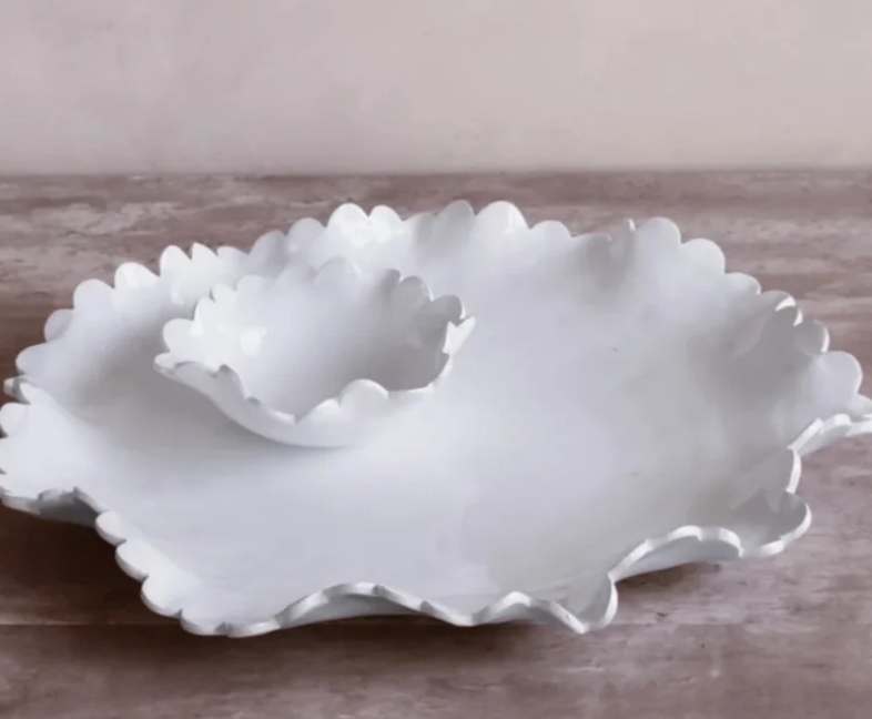 VIDA Colette Round Platter with Mini Dip Bowl (White)