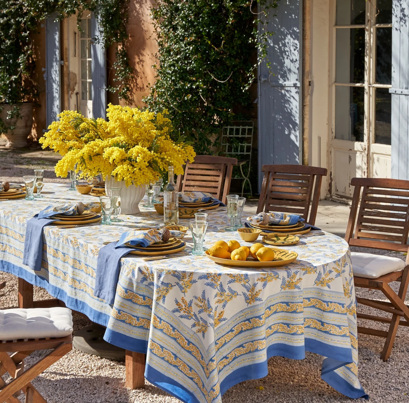 Mimosa Blue/Yellow Tablecloth 59x59