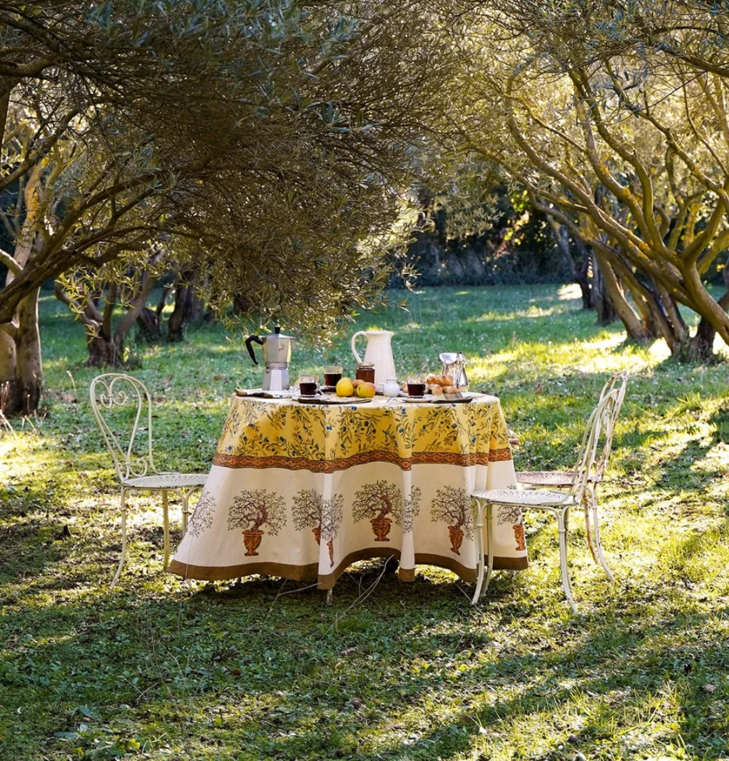 Olive Tree Khaki/Blue Tablecloth 59x59