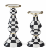 Black & White Check Resin Pillar Candleholders Large