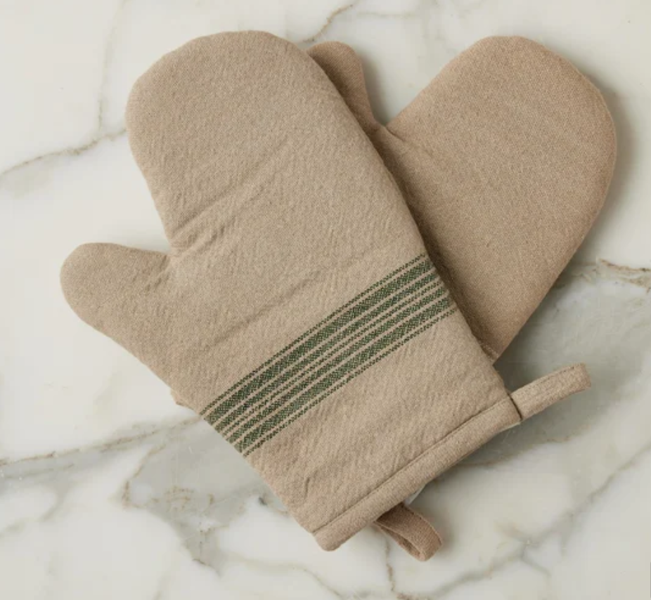 Oven Mitt, Vintage Spruce Green Stripe, Set of 2