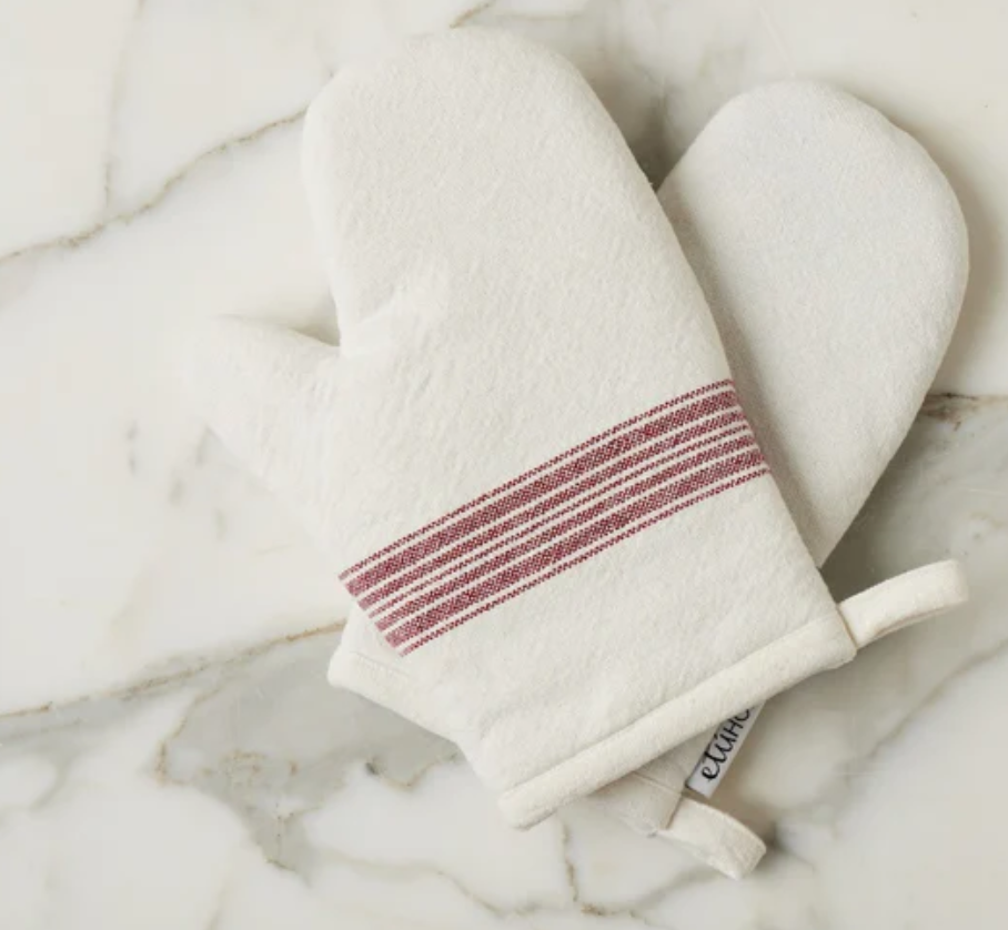 Oven Mitt, Vintage Merlot Red Stripe, Set of 2