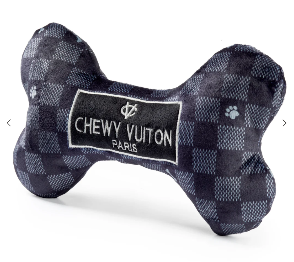 Black Checker Chewy Vuiton Bone Dog Toy Large